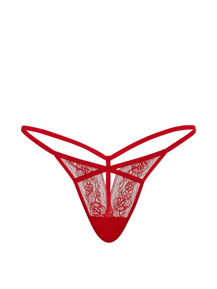 Tanga s výstřihem a krajkou s páskami. Produkt je červené barvy a pochází z kolekce Very Sexy.