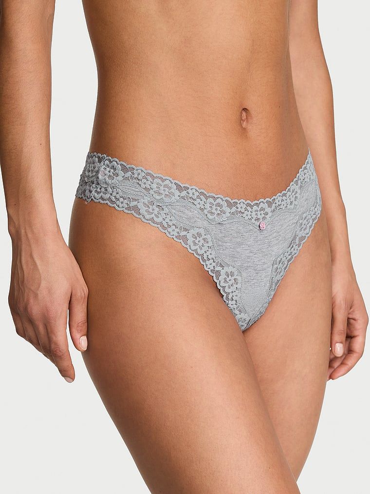 Lace Trim Bavlněná tanga s krajkovým pasem