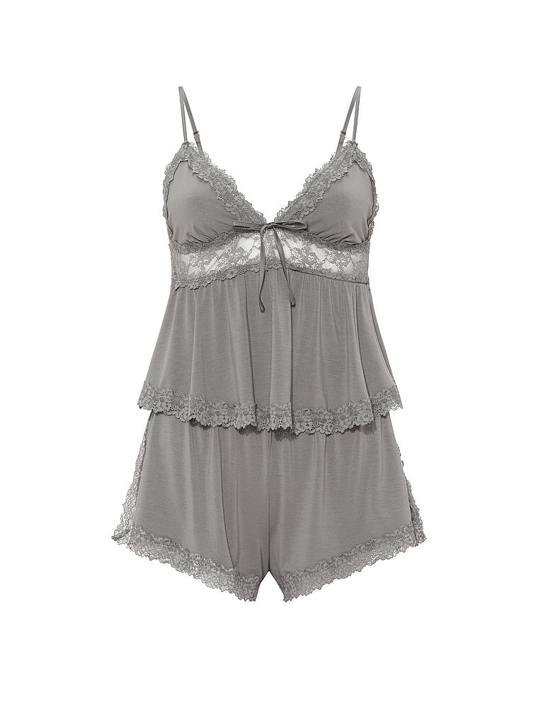 Modální spací sada – top s ramínky a šortky SoSoft. Produkt je šedé barvy a pochází z kolekce Victoria's Secret.