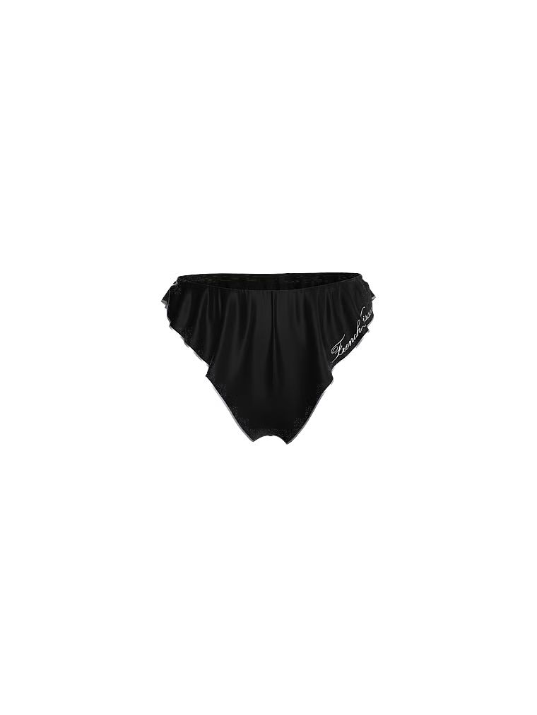 Satenové Flutter Cheeky volánkové kalhotky. Produkt je černý a pochází z kolekce Victoria's Secret.