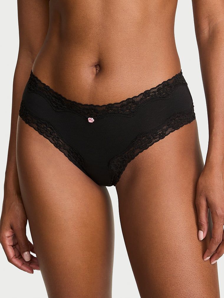 Lace Trim Bavlněné koketní kalhotky s krajkou v pase