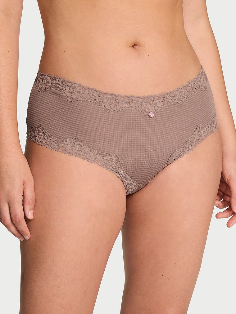 Lace Trim Bavlněné kalhotky s krajkou v pase Shadow Stripe Cheeky