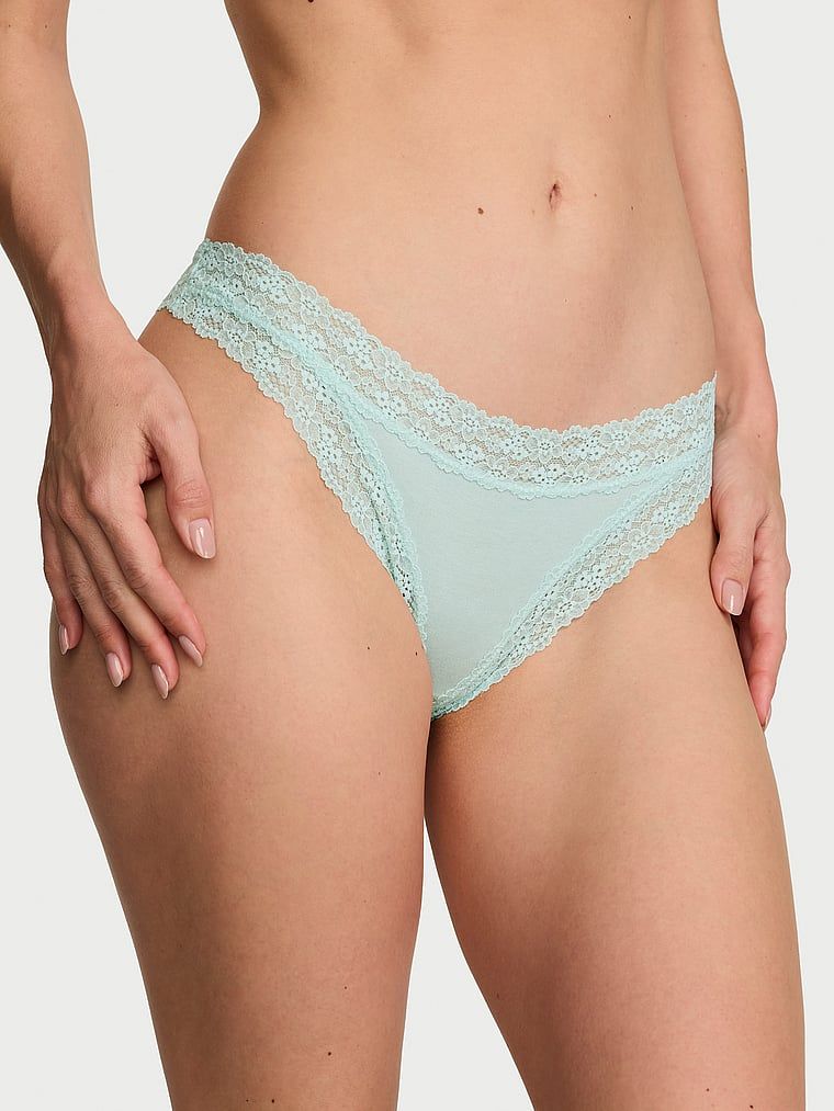 Lace Trim Bavlněná tanga s krajkovým lemem