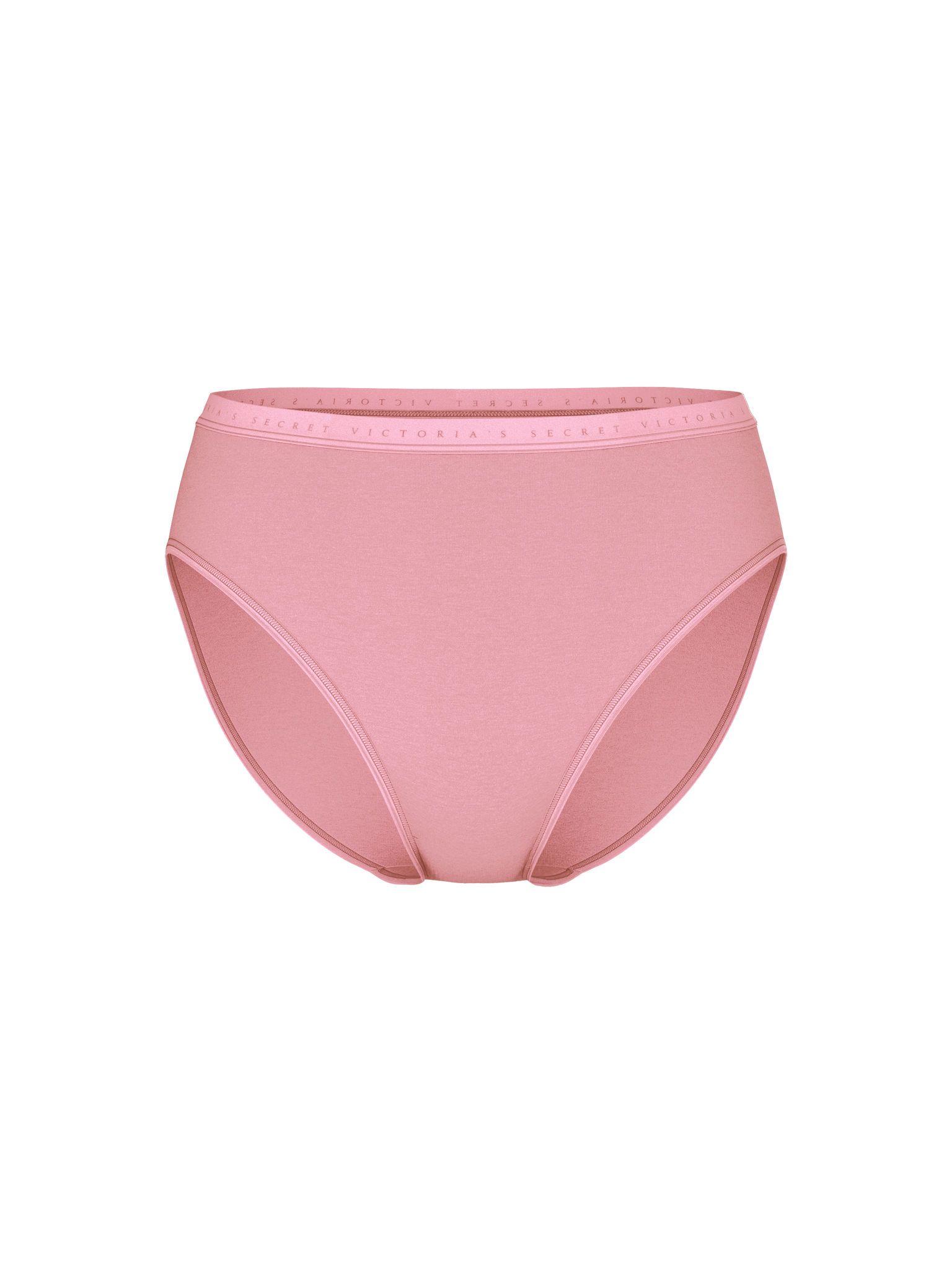 Bavlněné kalhotky s vysokými nohavicemi a vysoko střiženými nohavicemi. Produkt je růžový a pochází z kolekce Victoria's Secret.