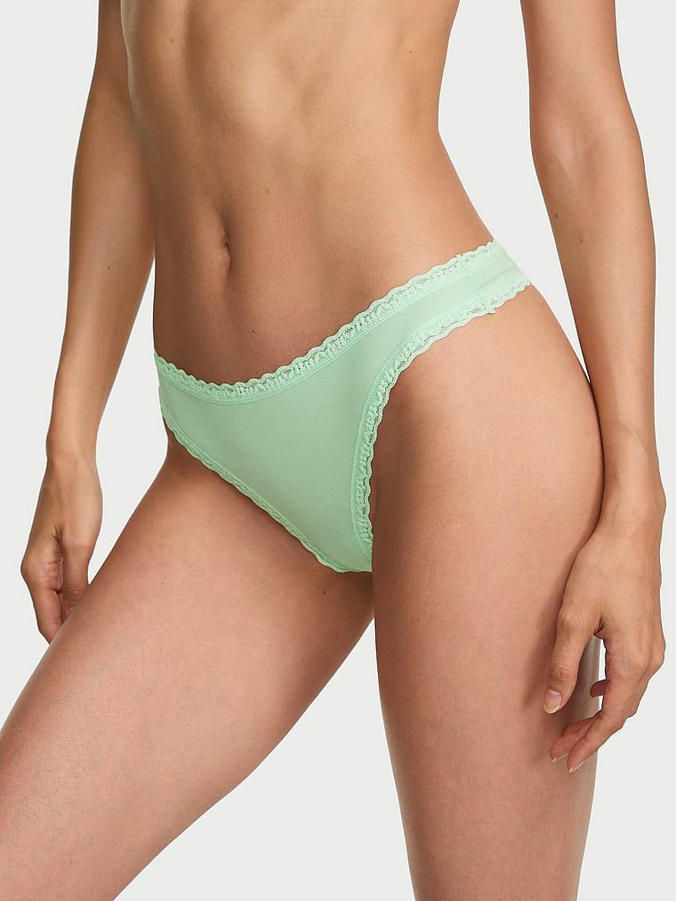 Lace Trim Bavlněná tanga s krajkou v pase