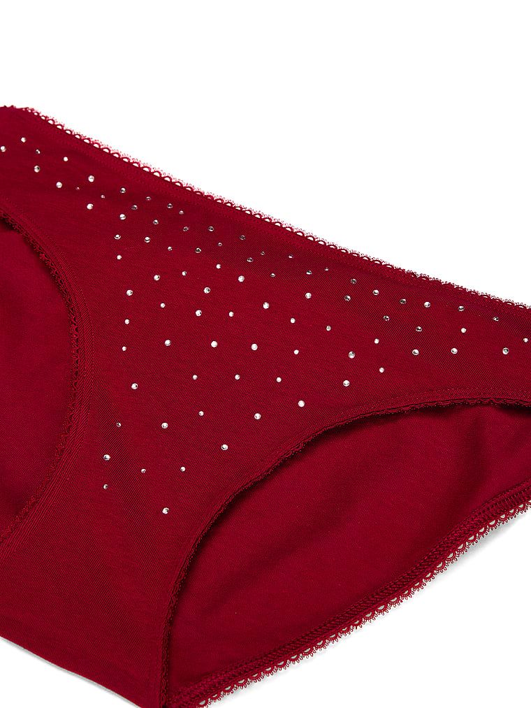 Bavlněné kalhotky s flitry Sparkle Bikini. Produkt má červenou barvu a pochází z kolekce Victoria's Secret.