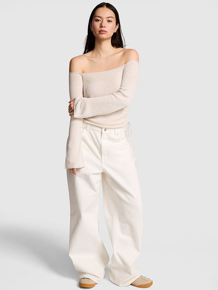 S bočním řasením Off-shoulder Svetr