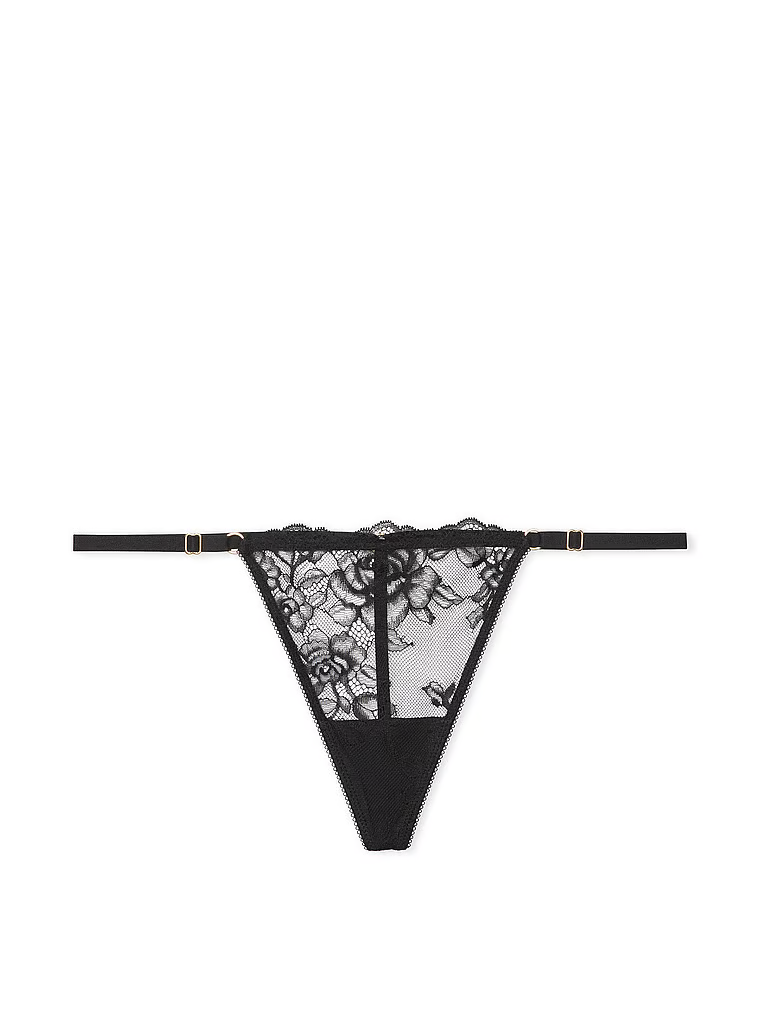 Krajková tanga s nastavitelnými ramínky Rose Lace V-String. Produkt je černý a pochází z kolekce Very Sexy.