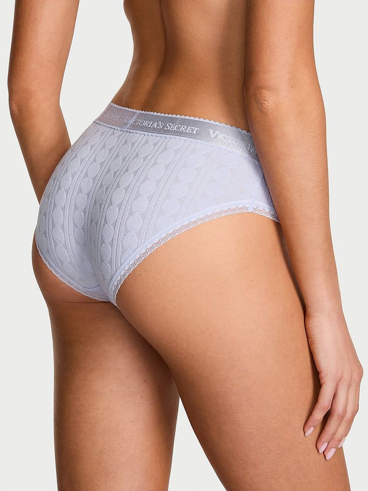 Bavlněné kalhotky se srdíčky a logem Heart Pointelle Hiphugger. Produkt je fialové barvy a pochází z kolekce Cotton.
