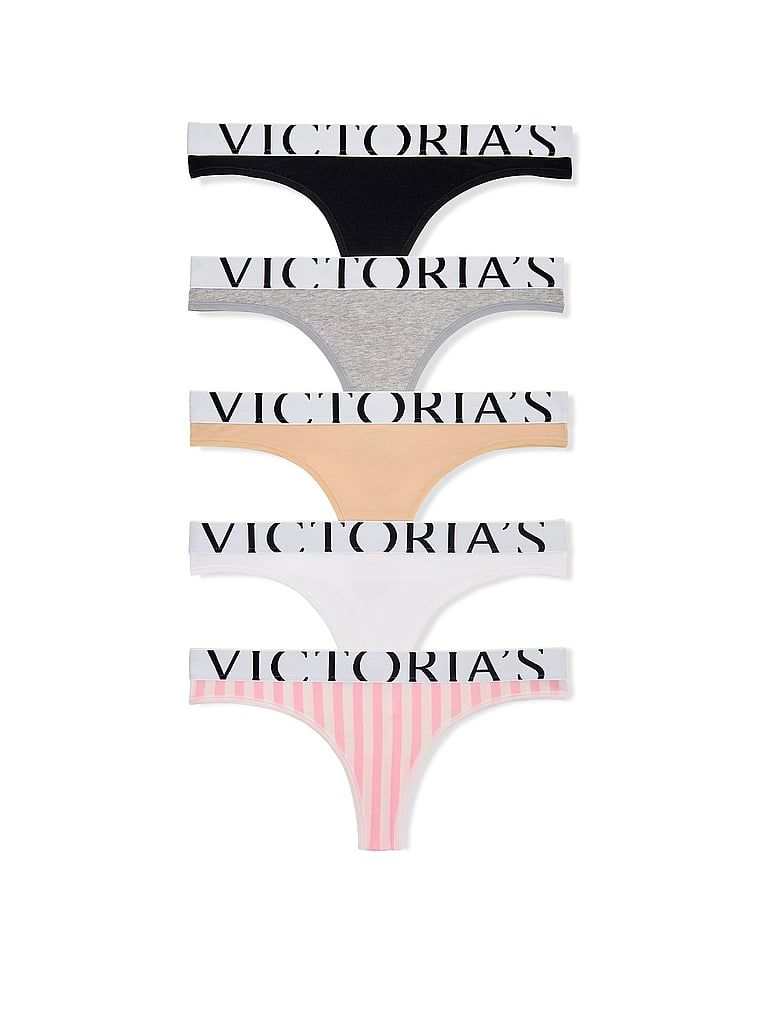 Victoria's Secret Bavlněná tanga s velkým logem v balení po 5 kusech