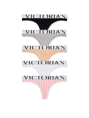 Victoria's Secret Bavlněná tanga s velkým logem v balení po 5 kusech