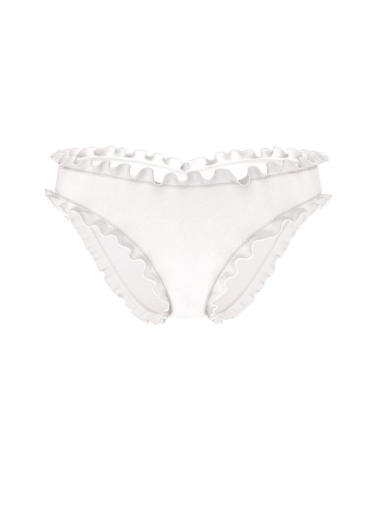 Základní nabírané šaty Cheeky spodní díl bikin. Produkt je bílý a pochází z kolekce Victoria's Secret Swim.
