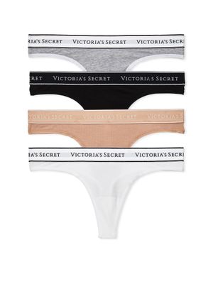 Victoria's Secret Bavlněná tanga s logem v balení po 4 kusech