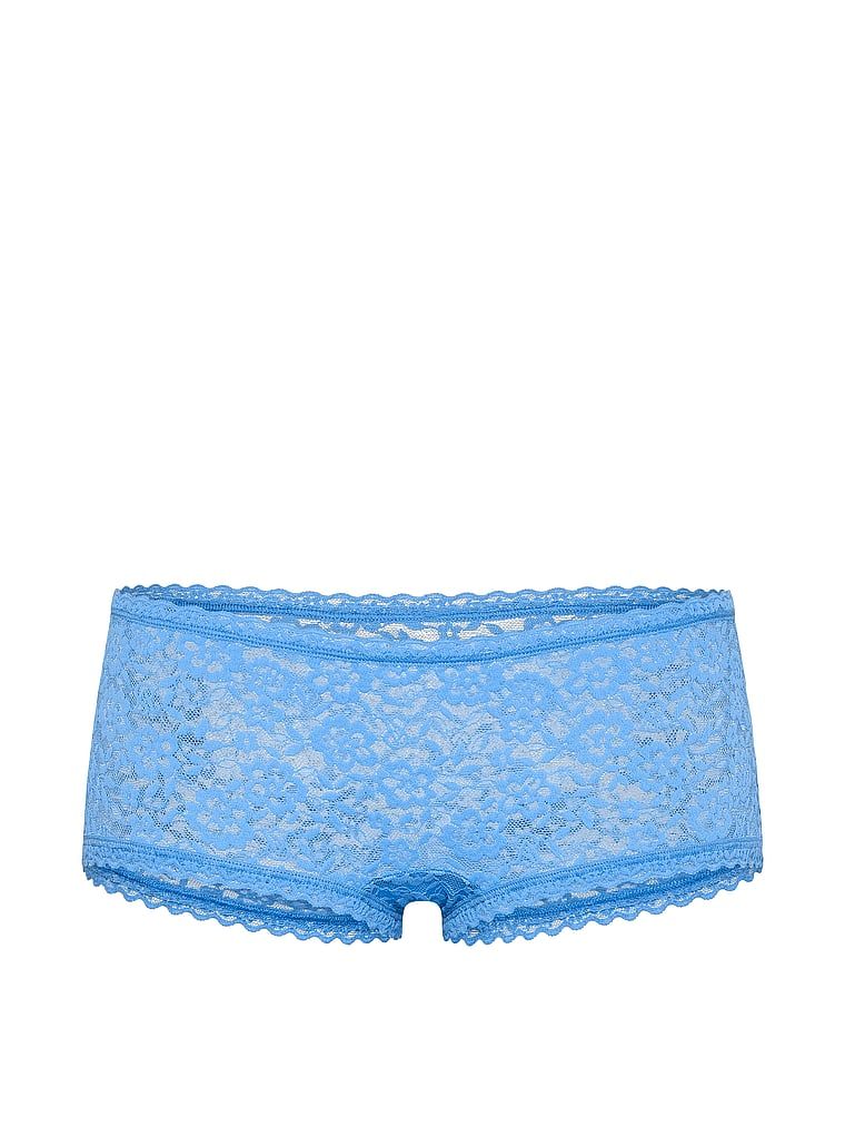 Krajkové kraťasy s nízkým pasem Boyshorts. Produkt je modré barvy a pochází z kolekce Lacie.
