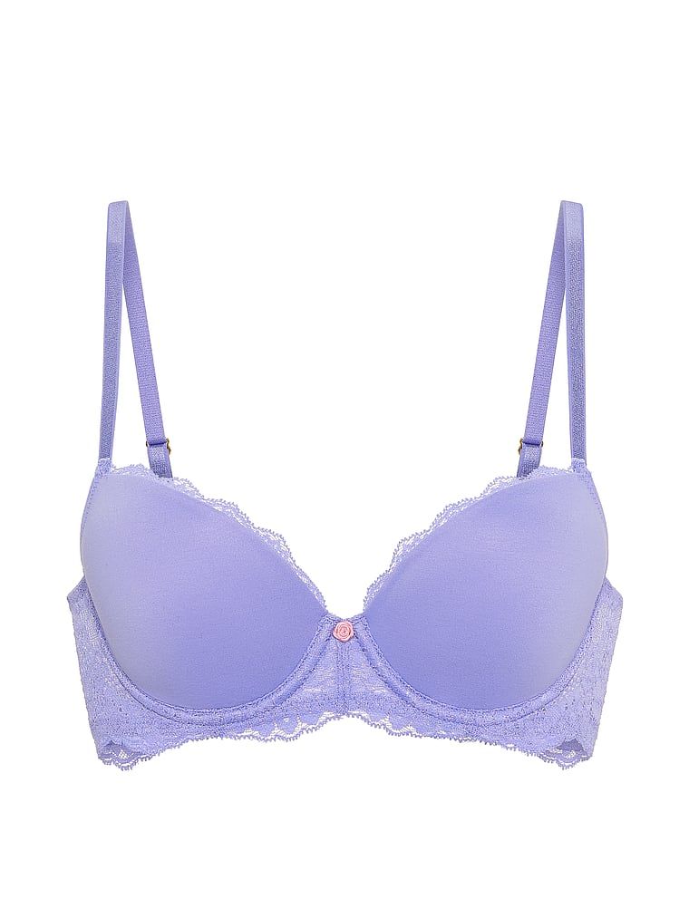 Mírně vycpávaná podprsenka s krajkou Lace Demi. Produkt je modré barvy a pochází z kolekce Dream Angels.