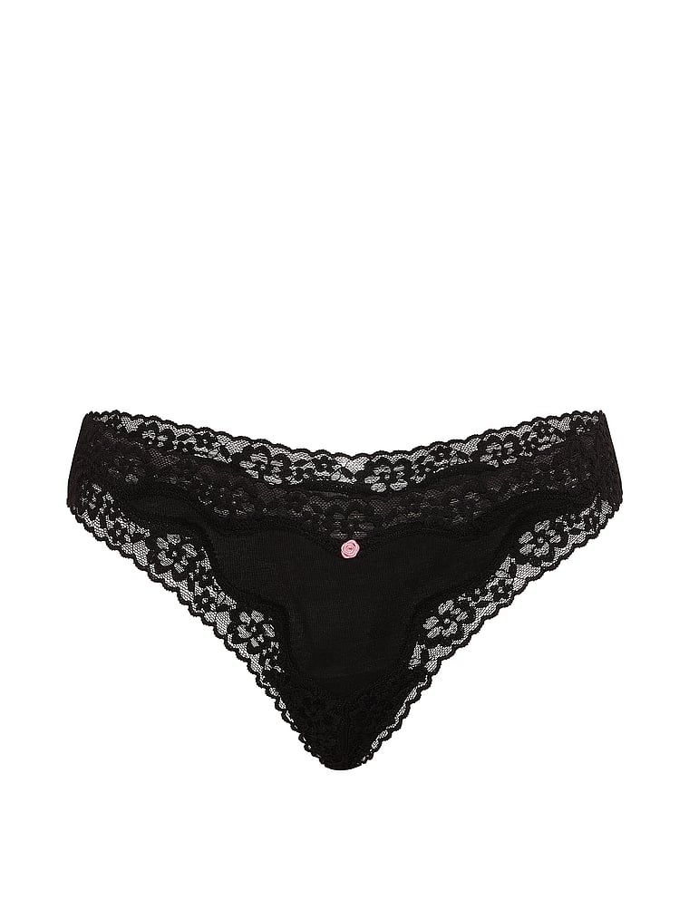 Bavlněná tanga s krajkou a lemem s krajkou. Produkt je černý a pochází z kolekce Lace Trim.