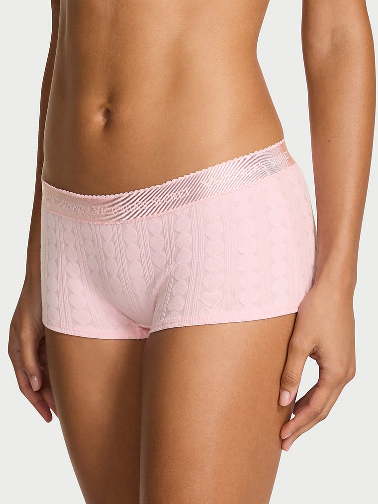 Bavlněné kraťasy se srdíčky a logem Heart Pointelle Boyshort. Produkt je růžové barvy a pochází z kolekce Cotton.