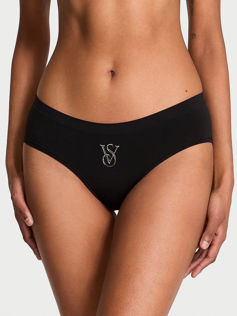 Kalhotky s lesklým logem Seamless Sparkle Hiphugger. Produkt je černý a pochází z kolekce Bezešvé.