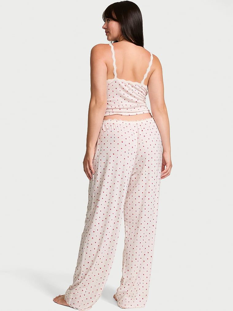 Spací sada – top s ramínky a dlouhé kalhoty Pointelle. Produkt má květinovou barvu a pochází z kolekce Victoria's Secret.