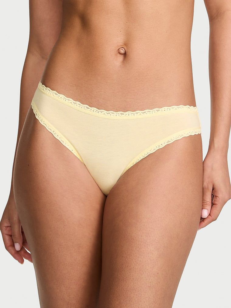 Lace Trim Bavlněné bikiny s krajkovým lemem