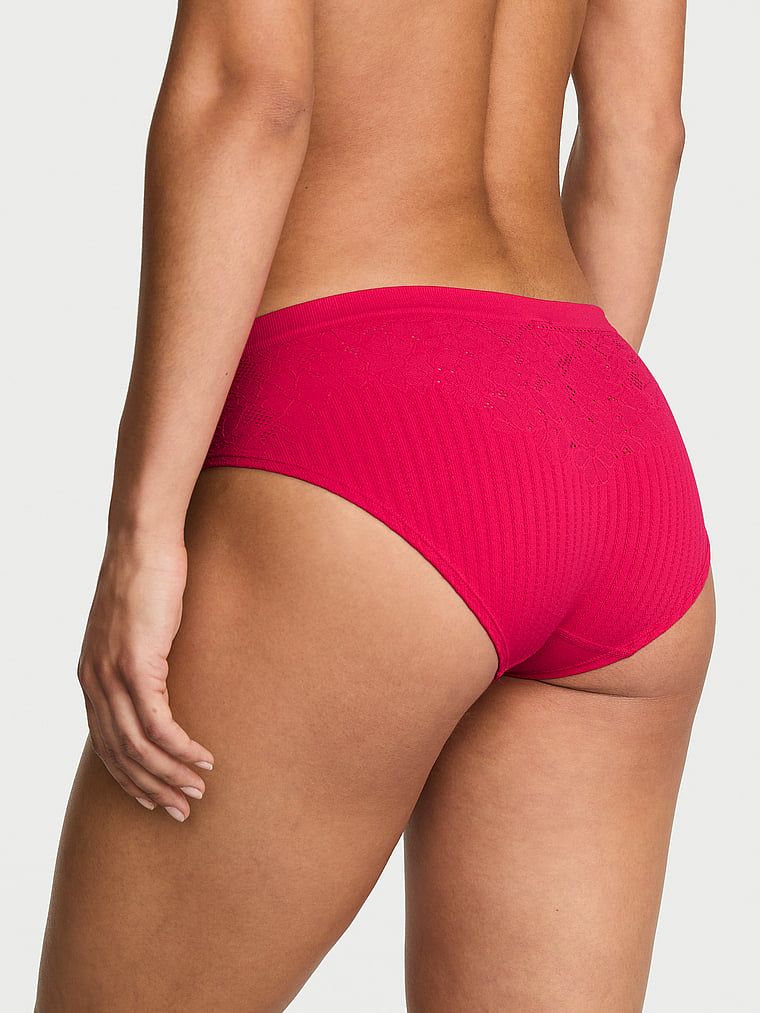 Květované žebrové kalhotky typu hiphugger. Produkt je růžové barvy a pochází z kolekce Seamless.
