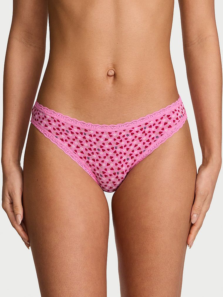 Lace Trim Bavlněné bikiny s krajkovým lemem