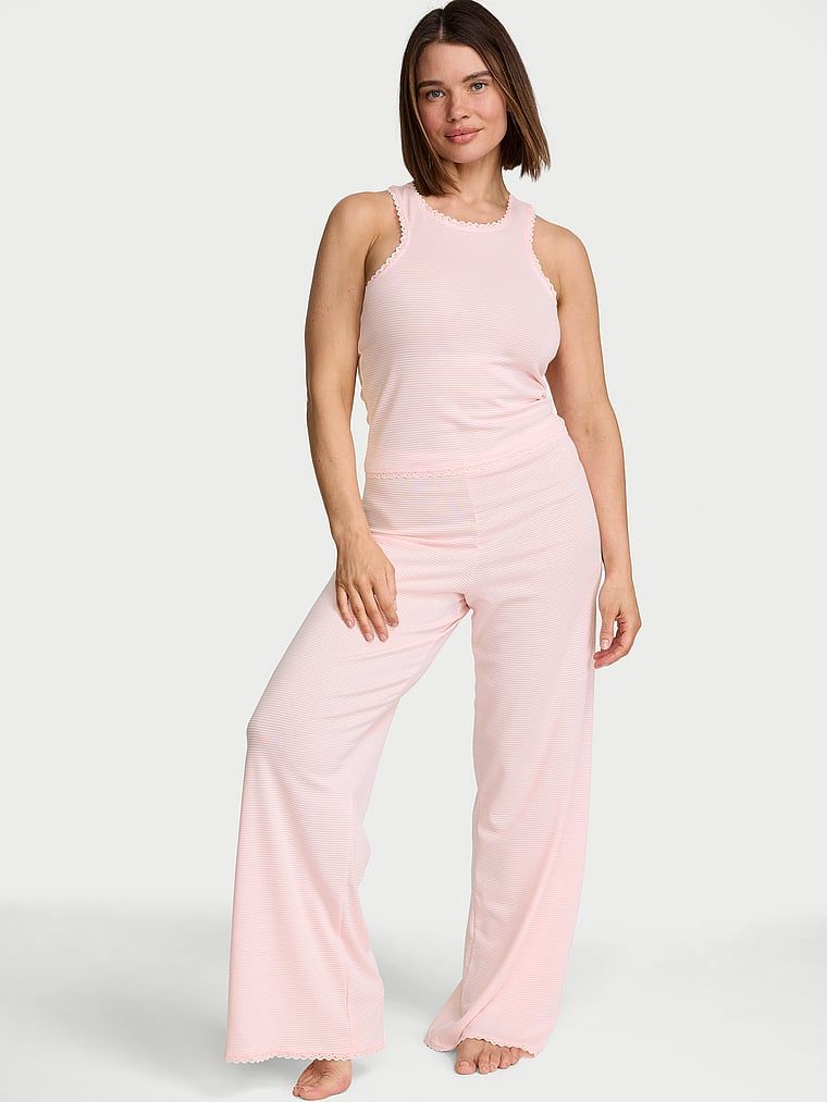 Victoria's Secret Bavlněná souprava s tílkem a kalhotami se stínovanými pruhy