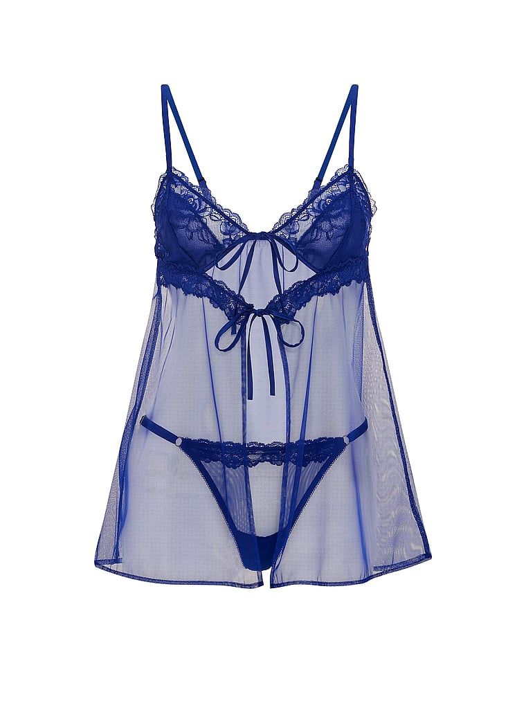 Prosvějná růžová babydoll a tanga. Produkt je modré barvy a pochází z kolekce Very Sexy.