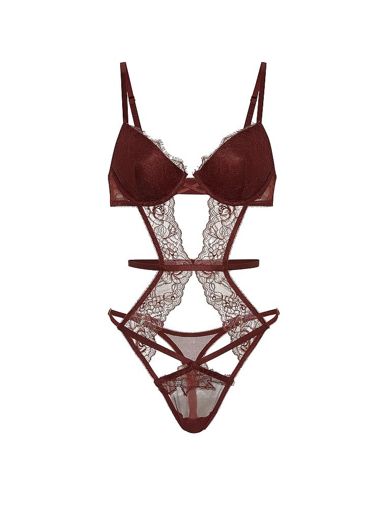 Růžový čipkový body na ramínky. Produkt je červené barvy a pochází z kolekce Very Sexy.
