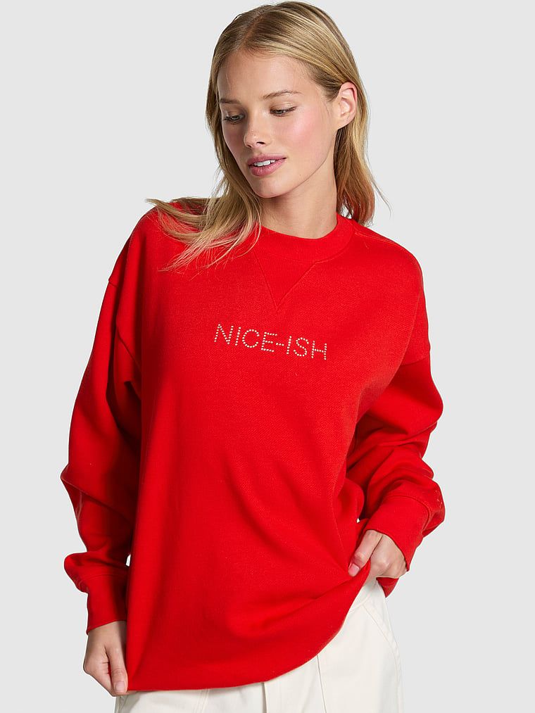 PINK Oversized fleecová mikina Ivy s kulatým výstřihem