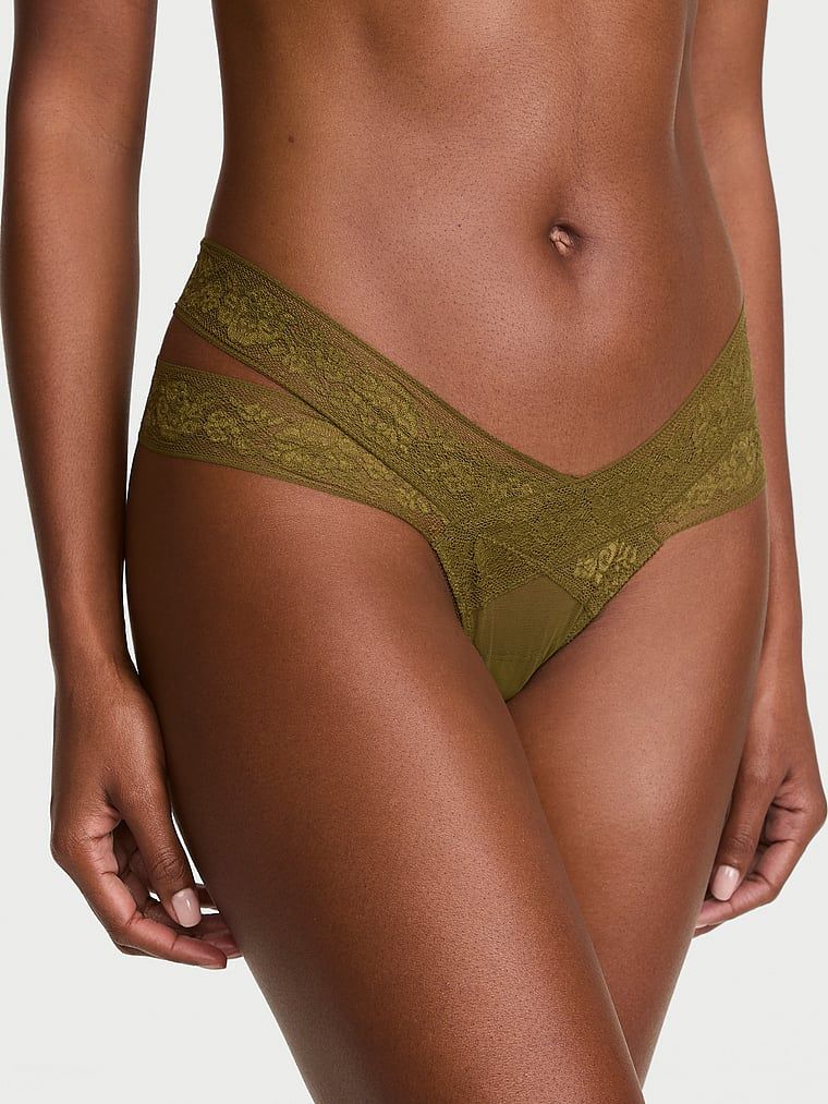 Very Sexy Tanga z krajky s motivem růže, s pásky a průstřihy