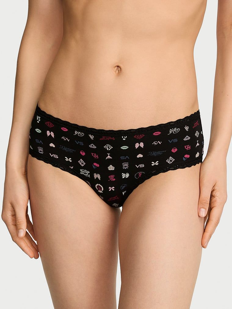 Lace Trim Bavlněné koketní kalhotky s krajkou v pase