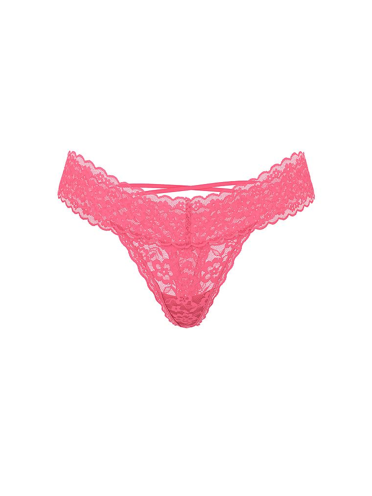 Krajkové tanga s ramínky na zadní straně Blossom. Produkt je růžové barvy a pochází z kolekce Lacie.