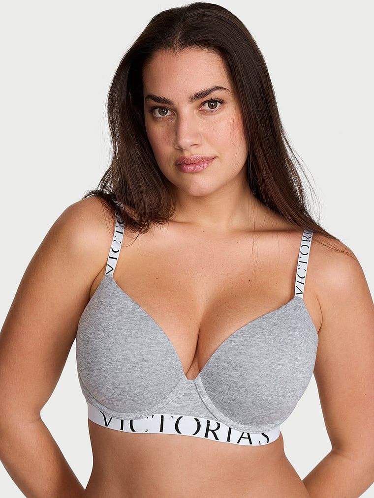 Push-up bavlněná podprsenka Perfect Shape Exploded Logo. Produkt je šedé barvy a pochází z kolekce triček.