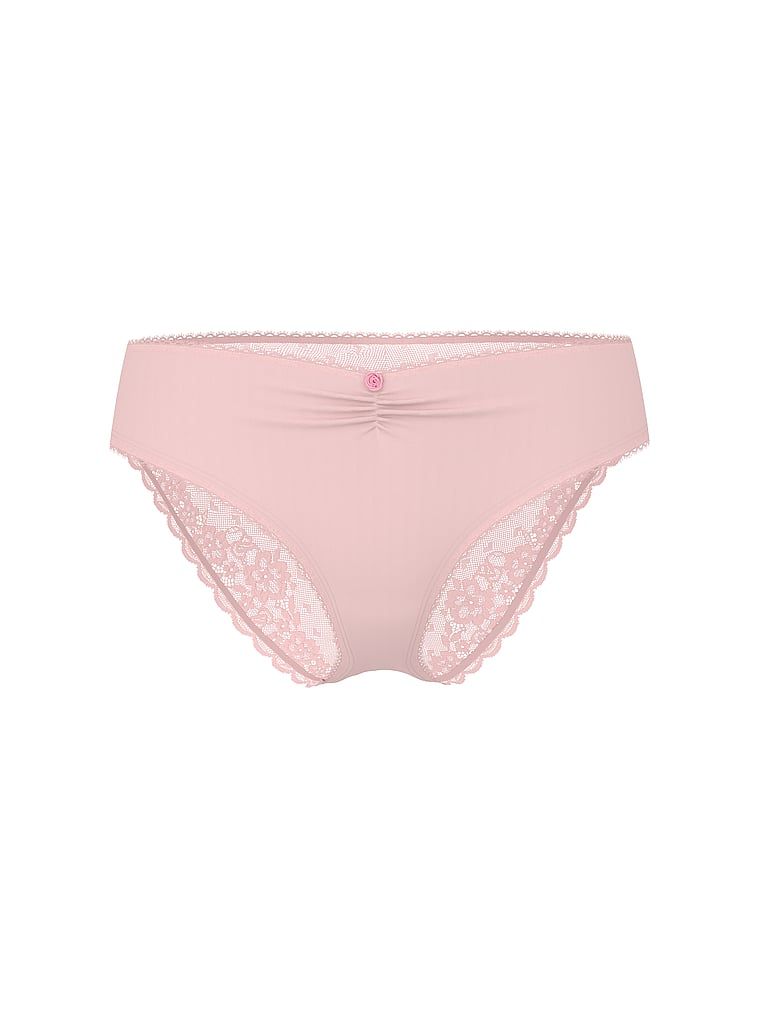 Bavlněné slipy s síťovanou vzadu Heart Lace. Produkt je růžové barvy a pochází z kolekce Victoria's Secret.