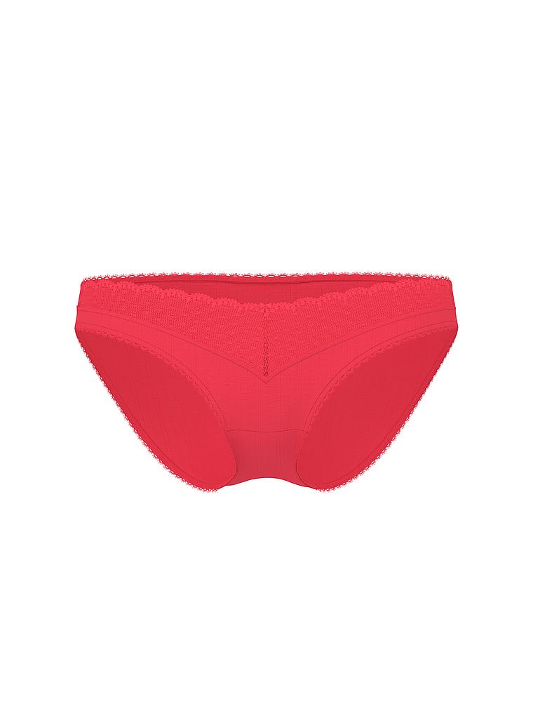 Krajkové Pointelle kalhotky v bikinách. Produkt je růžové barvy a pochází z kolekce Victoria's Secret.