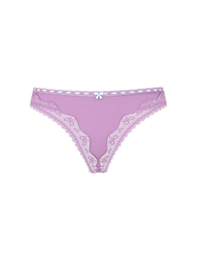 Bavlněné tanga s motlou s krajkou a lemem. Produkt je fialové barvy a pochází z kolekce Lace Trim.