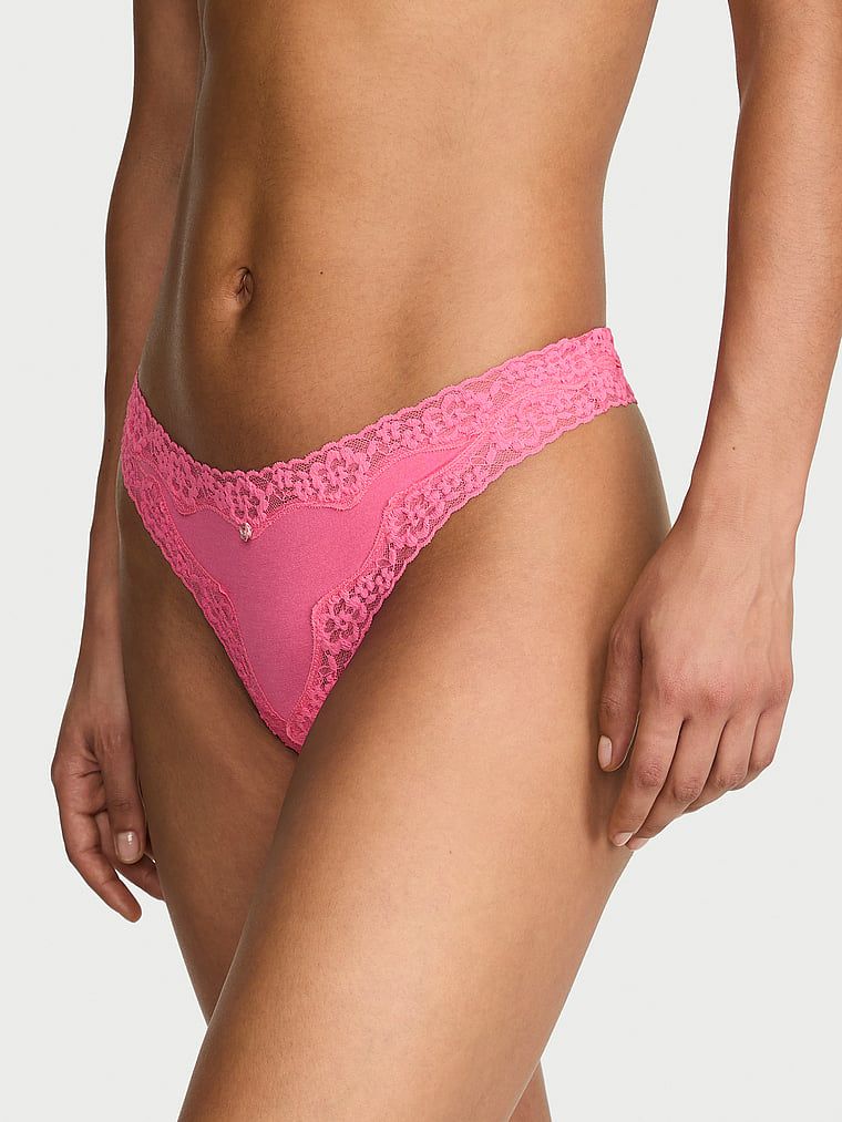 Lace Trim Bavlněná tanga s krajkovým pasem