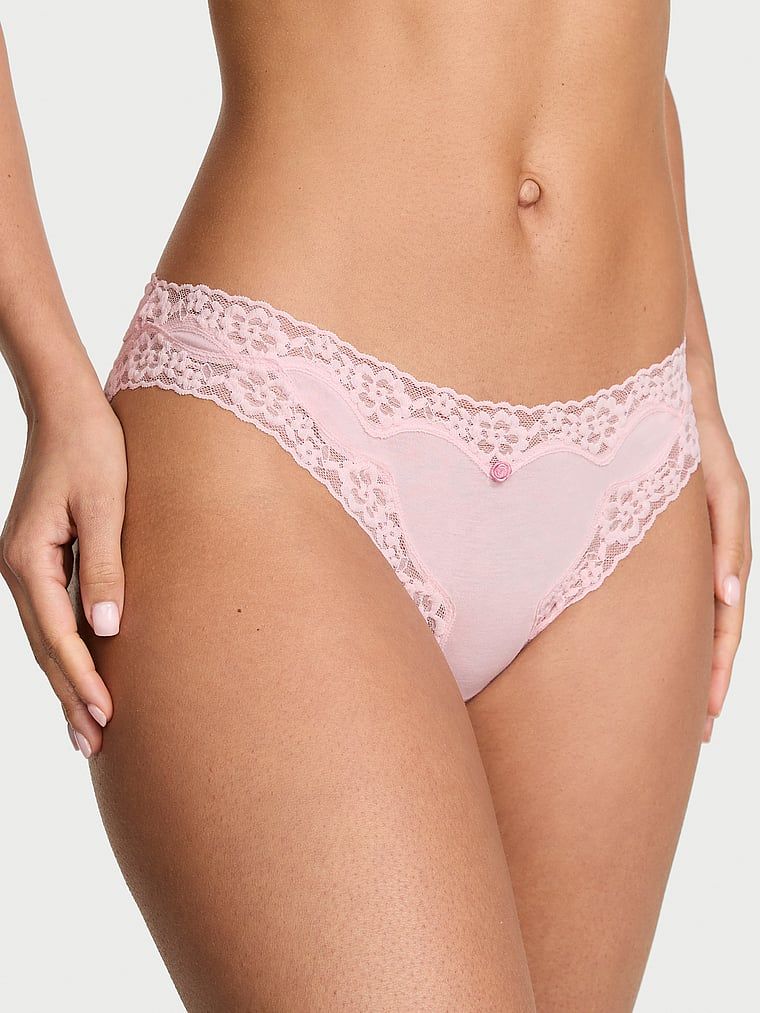 Lace Trim Bavlněné kalhotky s krajkou v pase