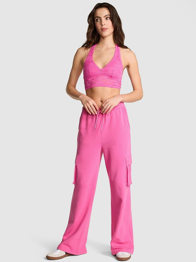 PINK Fleecové cargo tepláky Ivy se širokými nohavicemi