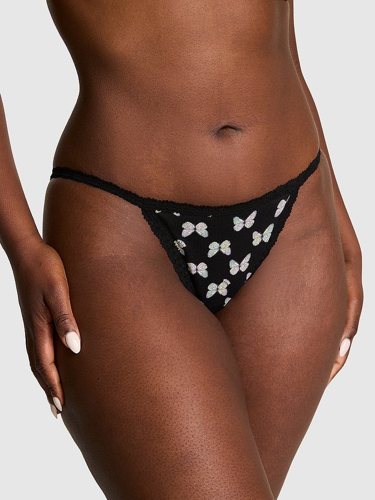 Bavlněné string bikini kalhotky s krajkovým lemem