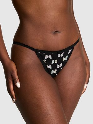 Bavlněné string bikini kalhotky s krajkovým lemem