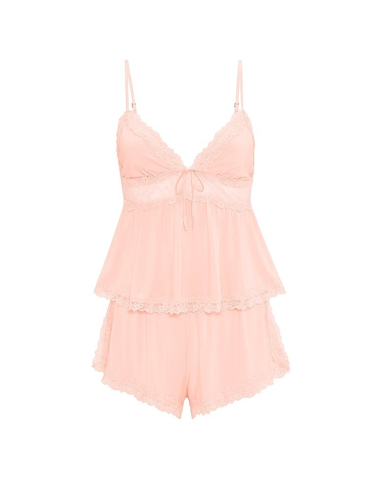 Modální spací sada – top s ramínky a šortky SoSoft. Produkt je růžové barvy a pochází z kolekce Victoria's Secret.