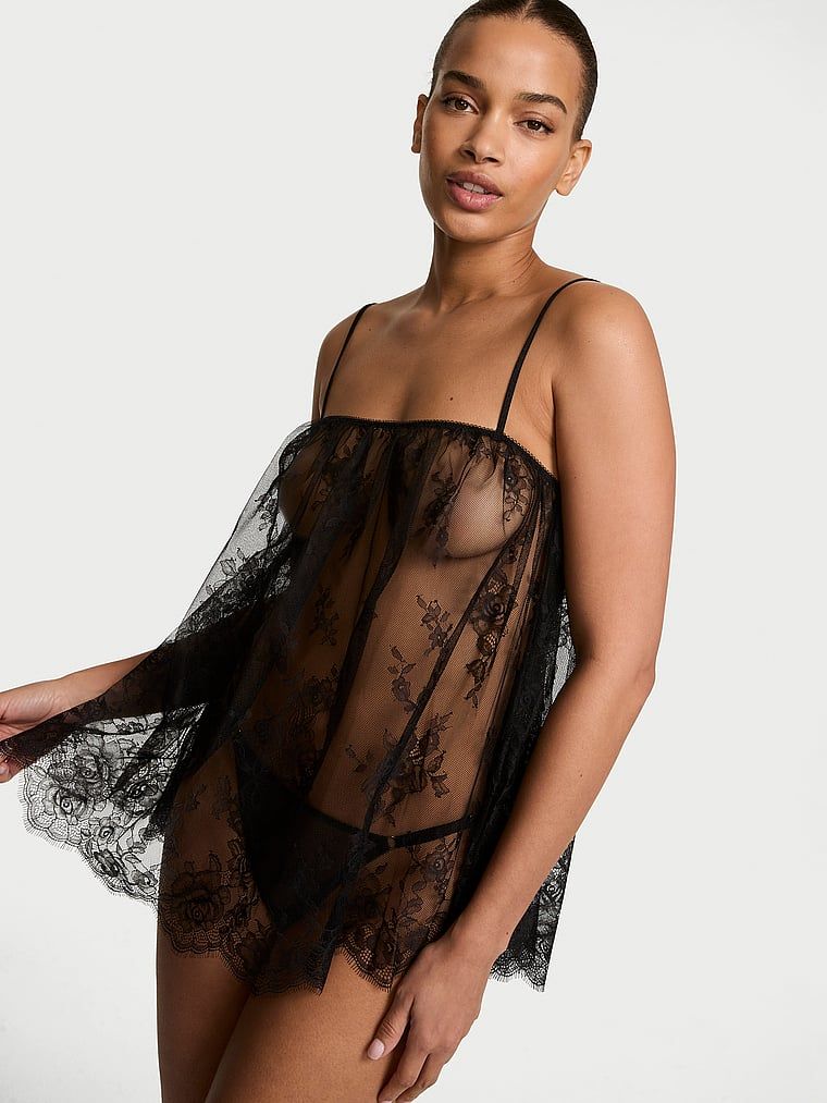 Very Sexy Růžová krajková souprava s košilkou s rovným výstřihem