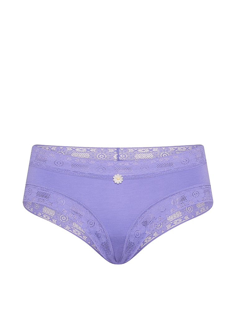 Bavlněné kalhotky s háčkovanou krajkou Cheeky. Produkt je modré barvy a pochází z kolekce Lace Trim.