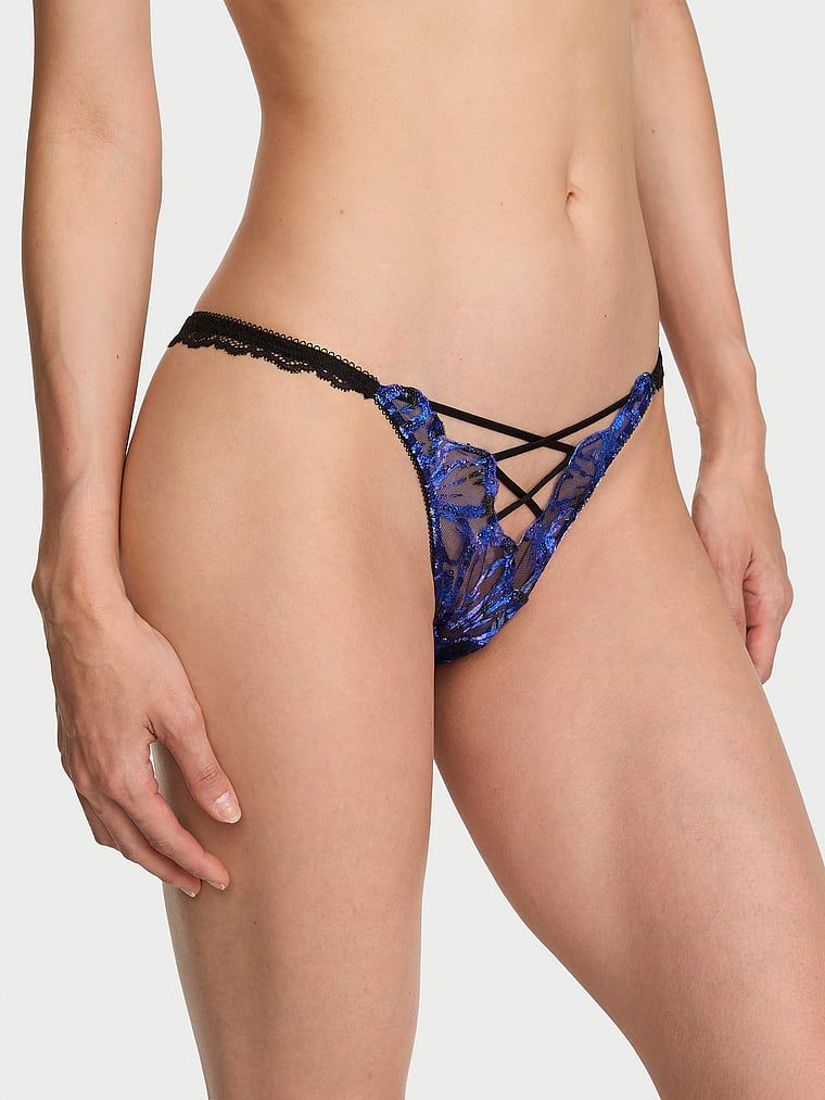 Very Sexy Brazilské kalhotky s flitrovou květinovou výšivkou