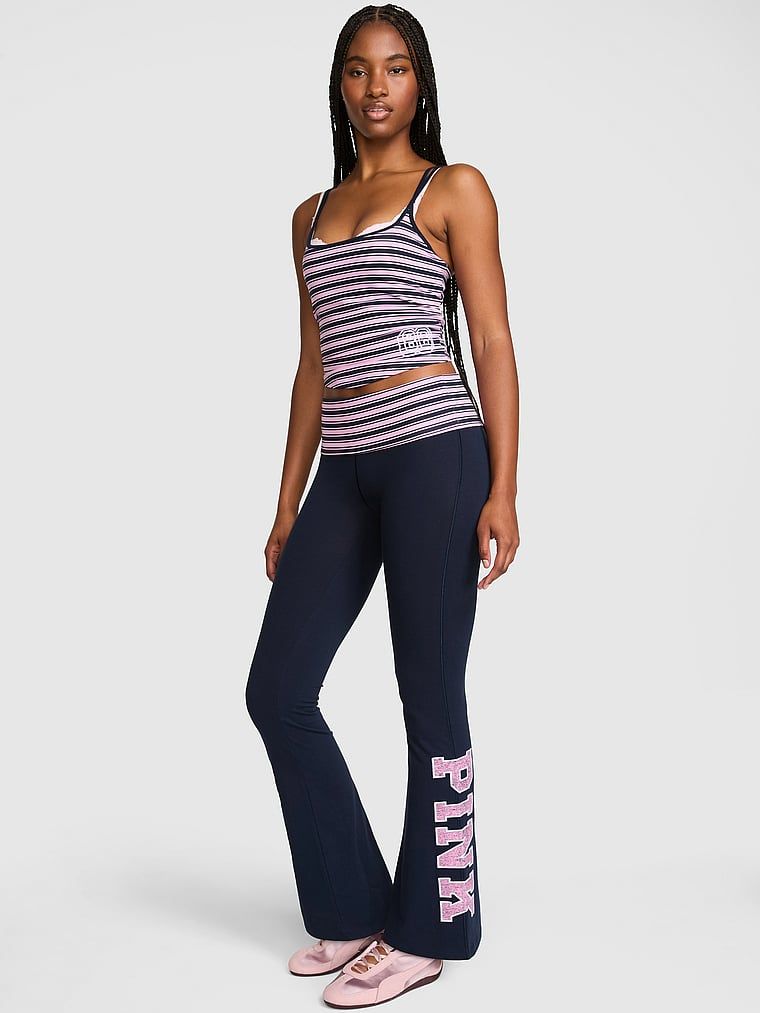 PINK Rozšířené legíny All-Day Cotton s ohrnovacím pasem