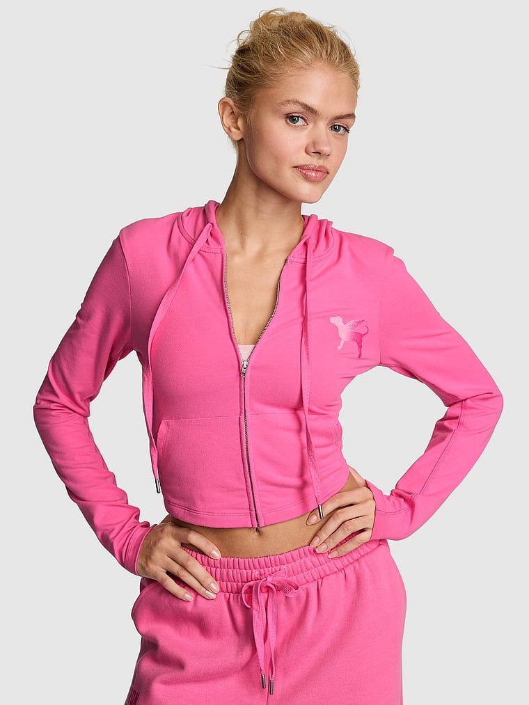 PINK Mikina All-Day Cotton s kapucí a celorozepínacím zipem