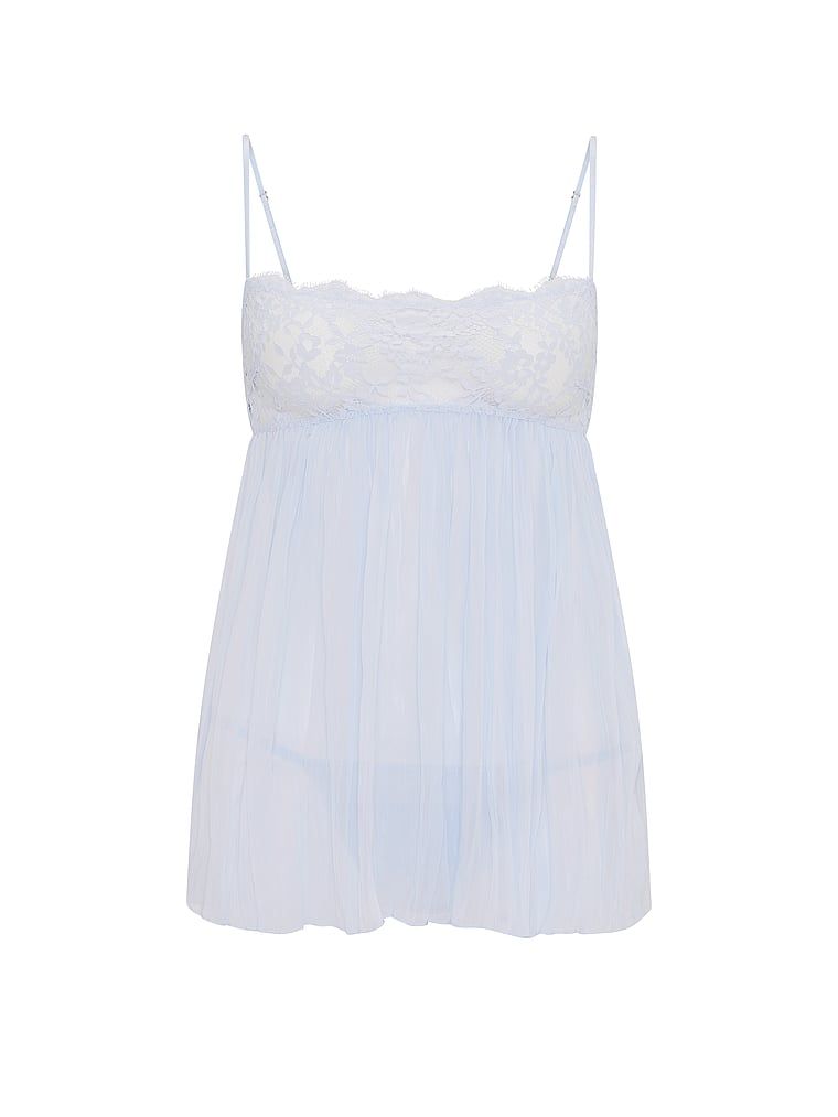Dream Lace Pliated Babydoll spodnička a tanga. Produkt je modré barvy a pochází z kolekce Dream Angels.