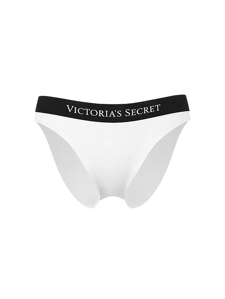 Spodní část bikin VS ikonické logo. Produkt je bílé barvy a pochází z kolekce Victoria's Secret Swim.